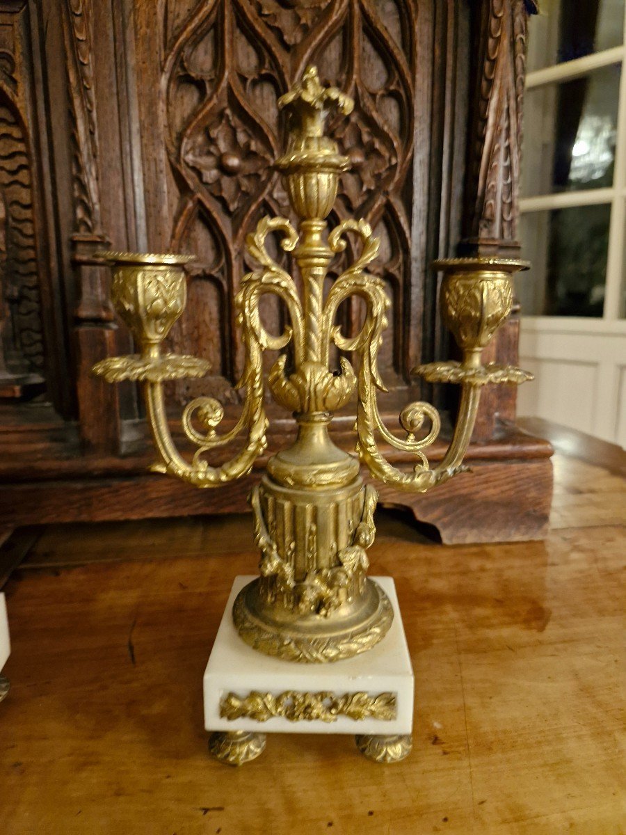 Garniture De Cheminée De Style Louis XVI En Bronze Napoléon III -photo-3