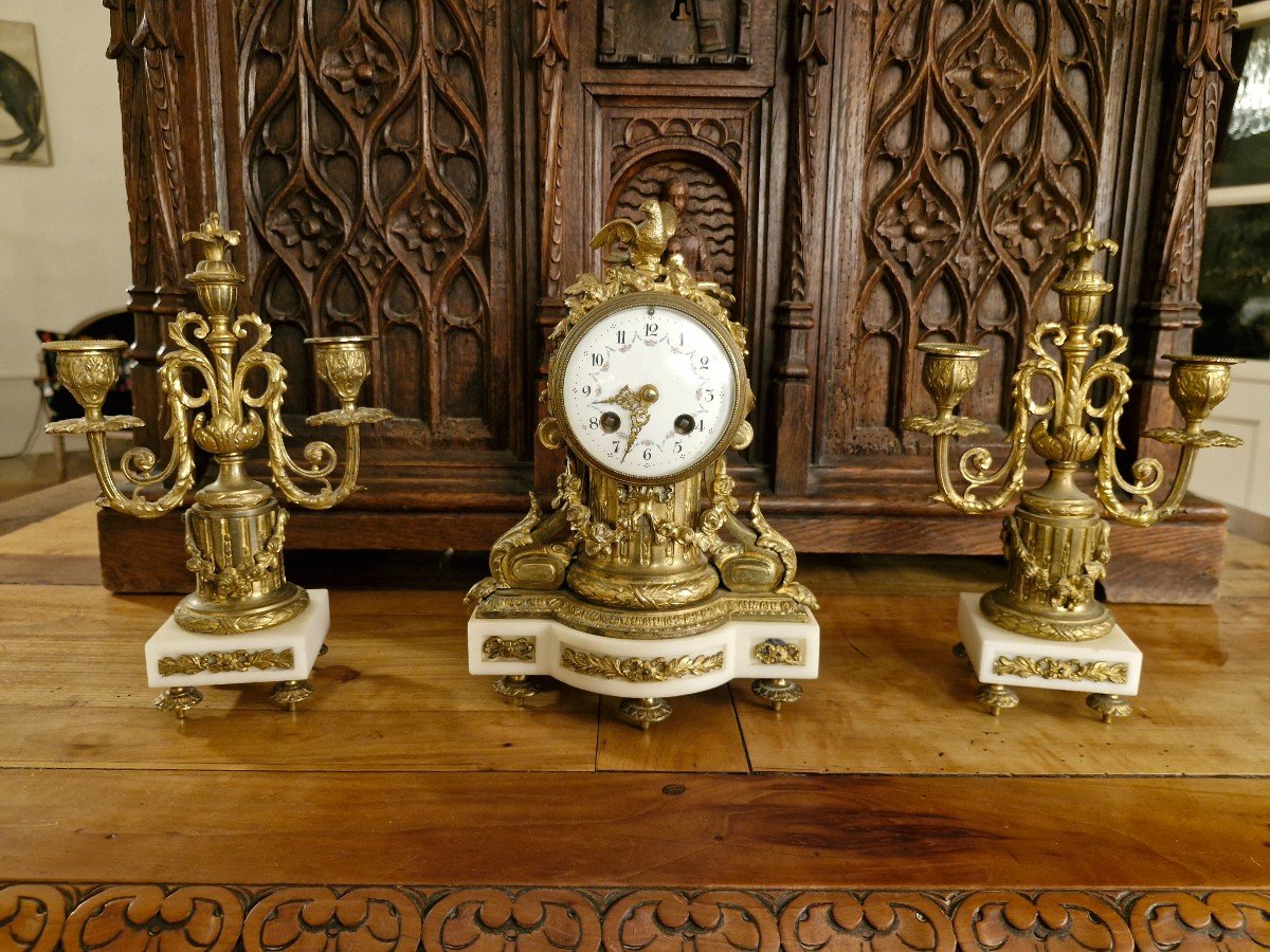Garniture De Cheminée De Style Louis XVI En Bronze Napoléon III 