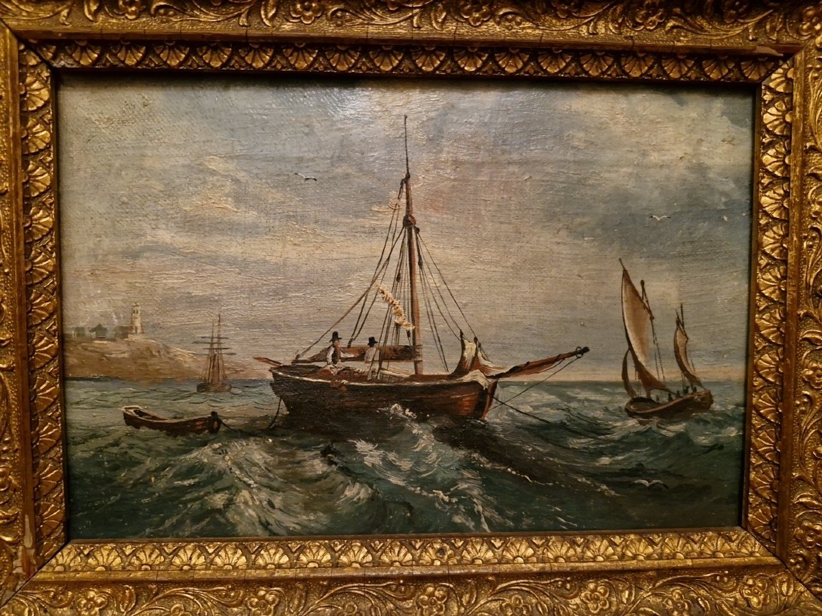 Oil On Marine Canvas 19th Century -photo-3