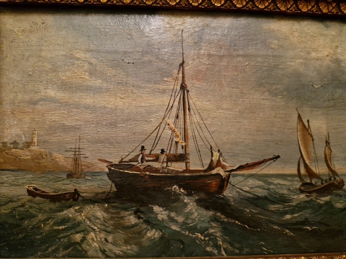 Oil On Marine Canvas 19th Century -photo-1