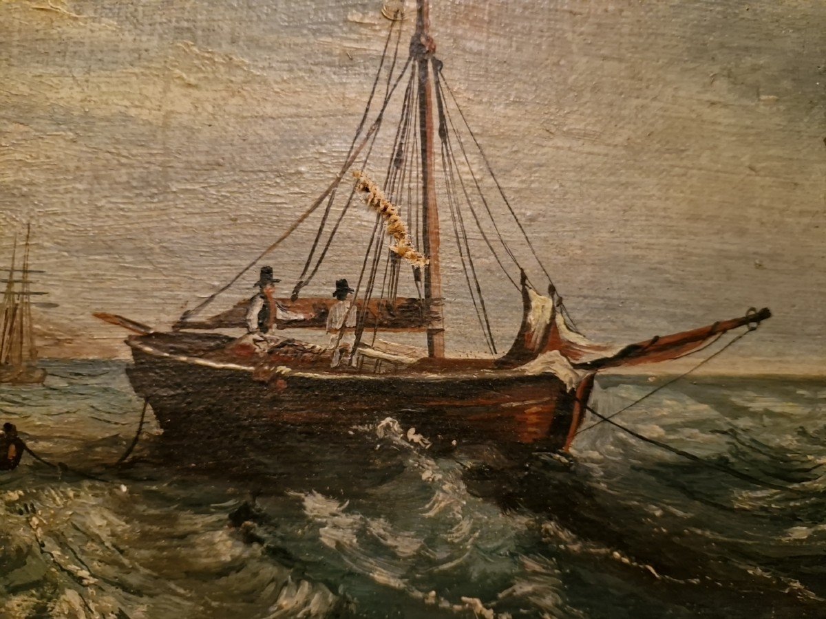 Oil On Marine Canvas 19th Century -photo-4