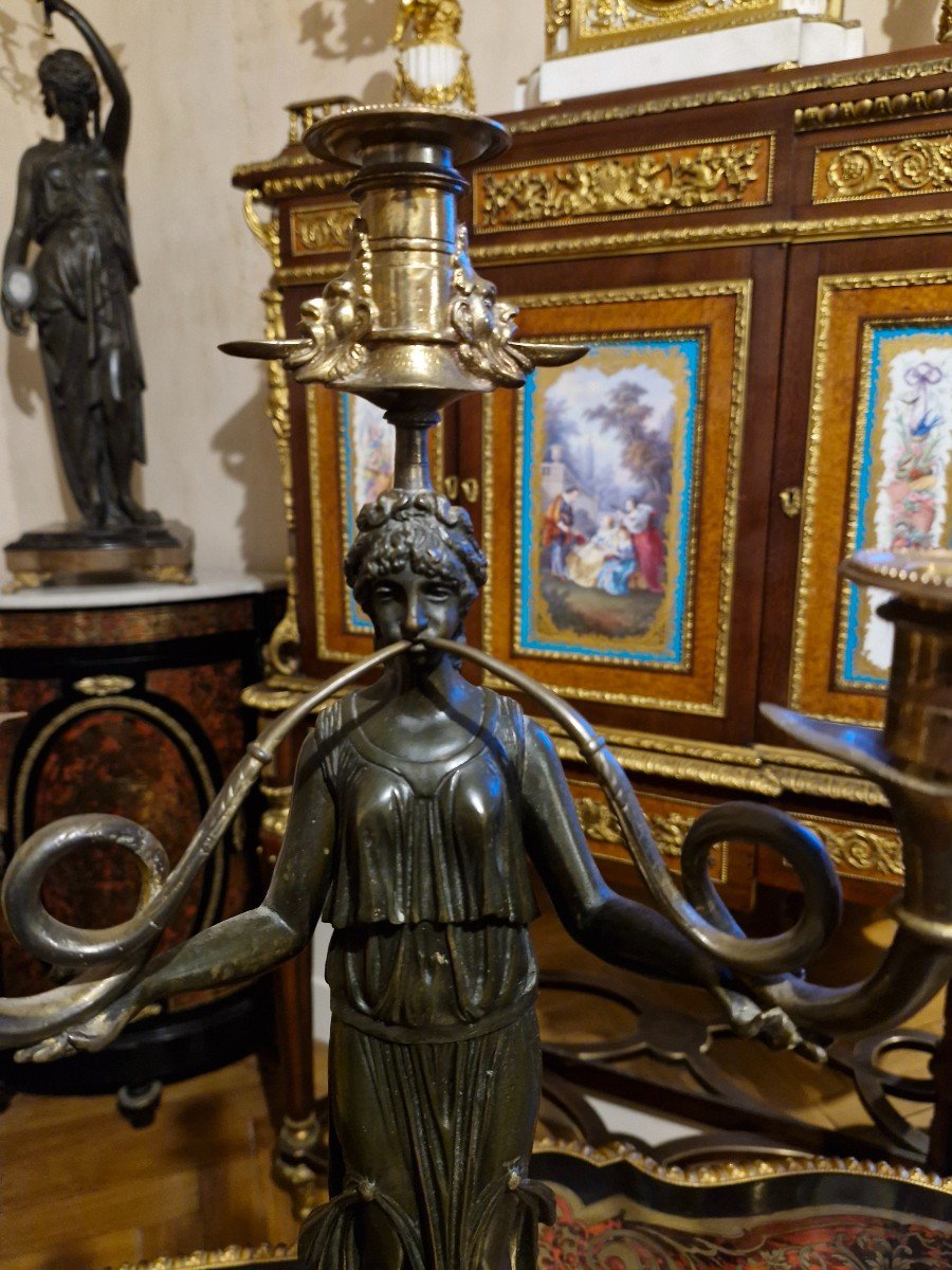 Pair Of 19th Century Empire Style Bronze Candelabra -photo-4