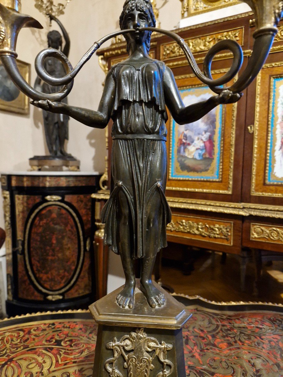 Pair Of 19th Century Empire Style Bronze Candelabra -photo-6