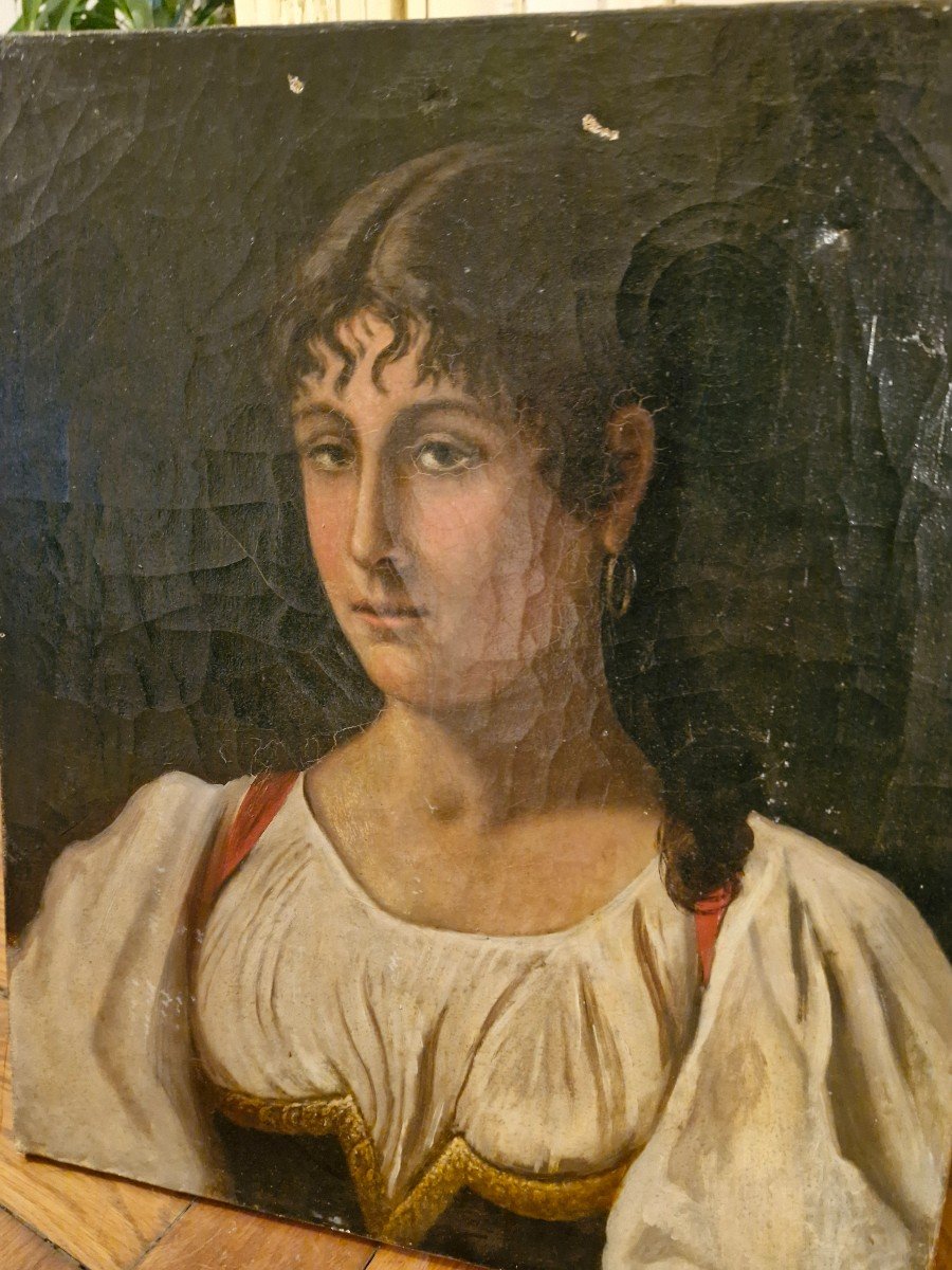 19th Century, Portrait Of Woman Oil On Canvas-photo-4