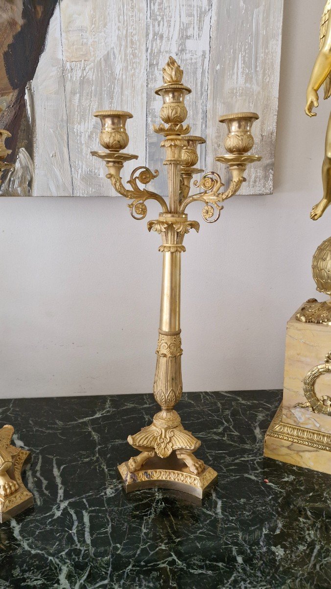Paire De Candélabres En Bronze Doré, époque Restauration-photo-3