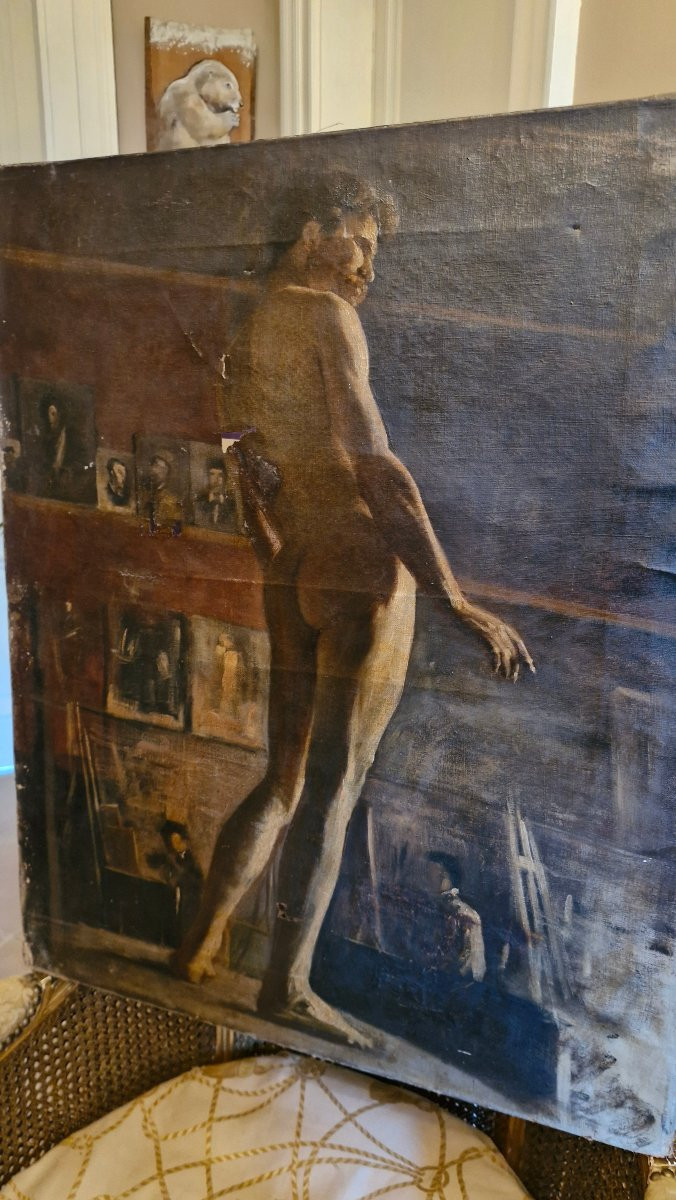 Late 19th Century, Studio Nude, Oil On Canvas -photo-2