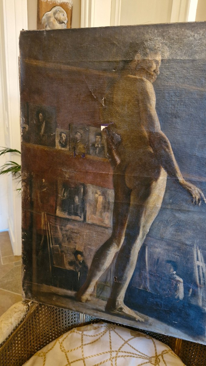 Late 19th Century, Studio Nude, Oil On Canvas -photo-3