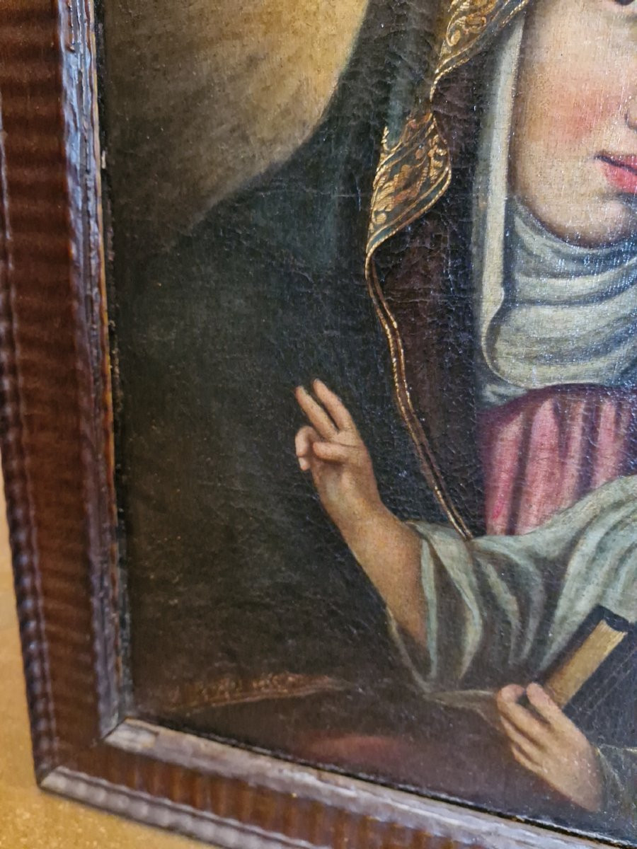 Huile Sur Toile Vierge à l'Enfant XVIII ème S -photo-1