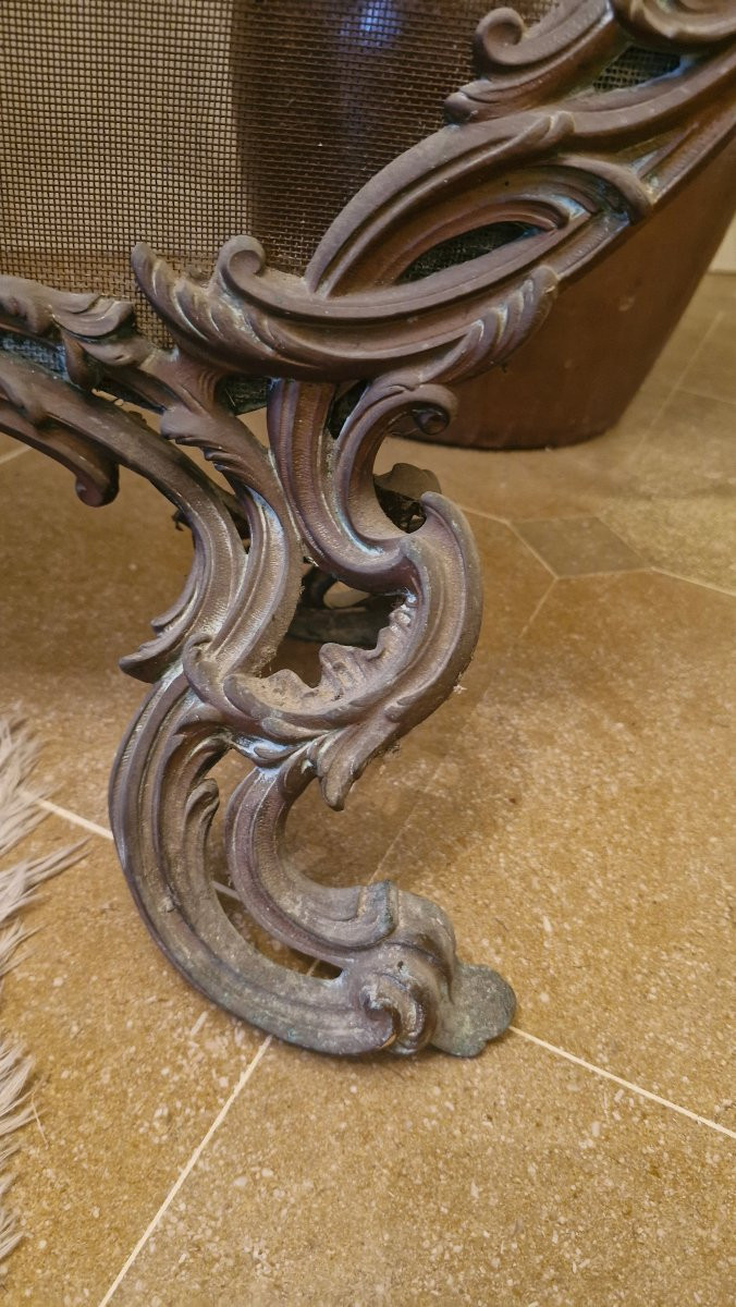 Bronze Fire Screen, Napoleon III Cherub Decor-photo-3