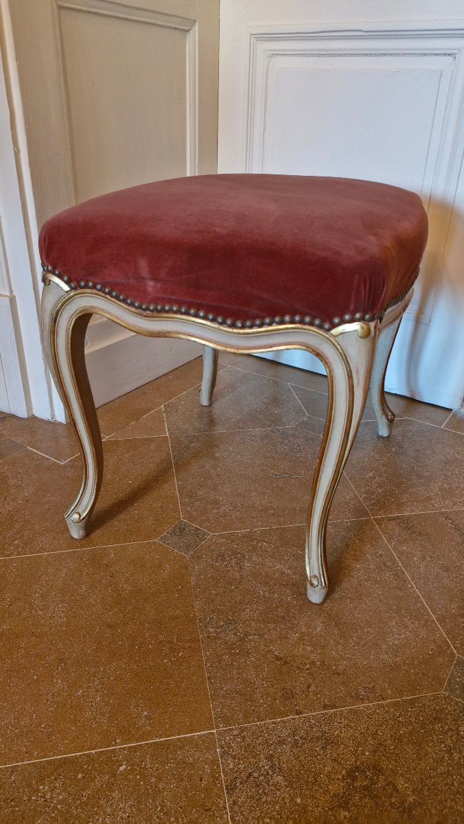 Louis XV Style Lacquered And Gilded Wooden Stool-photo-1