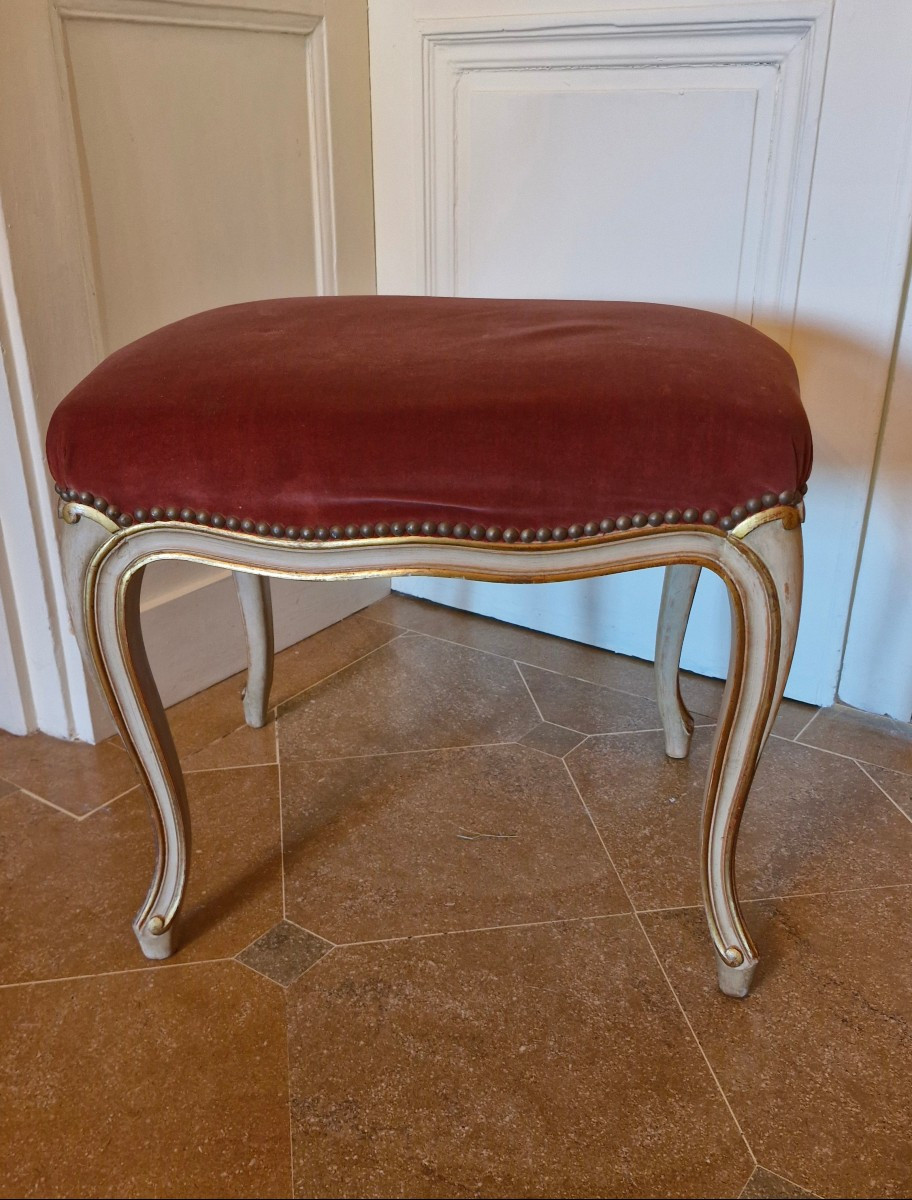Louis XV Style Lacquered And Gilded Wooden Stool