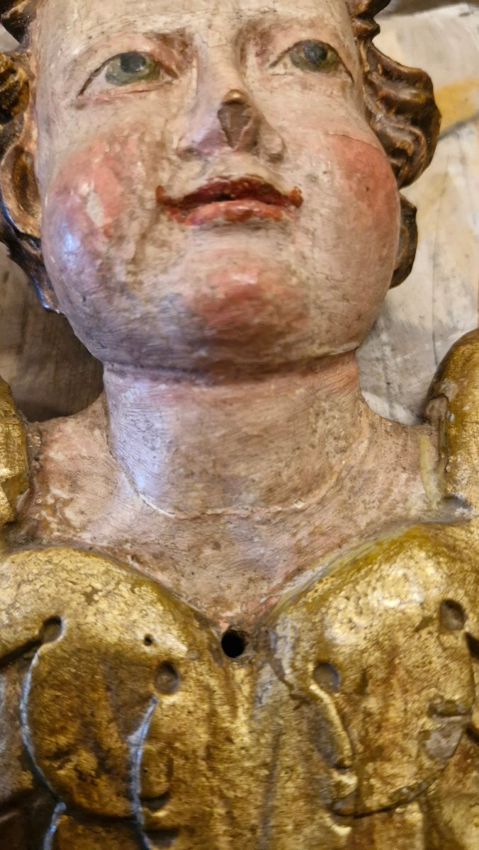 18th Century, Carved And Gilded Wooden Angel Head-photo-4