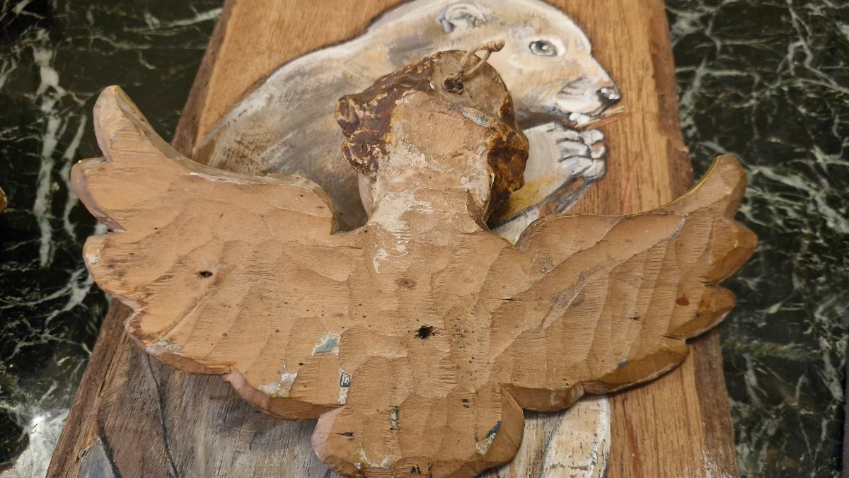 18th Century, Carved And Gilded Wooden Angel Head-photo-7