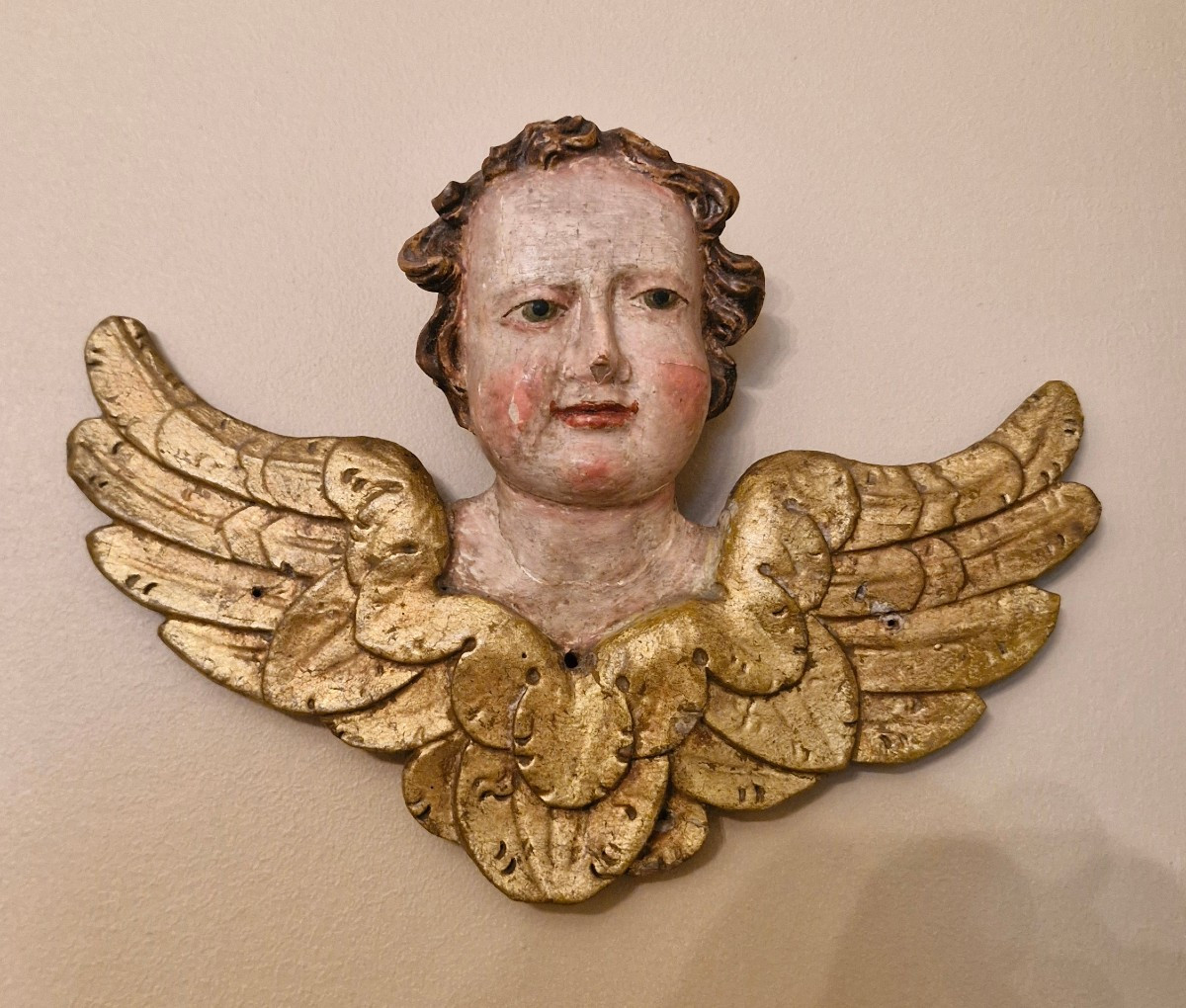 18th Century, Carved And Gilded Wooden Angel Head