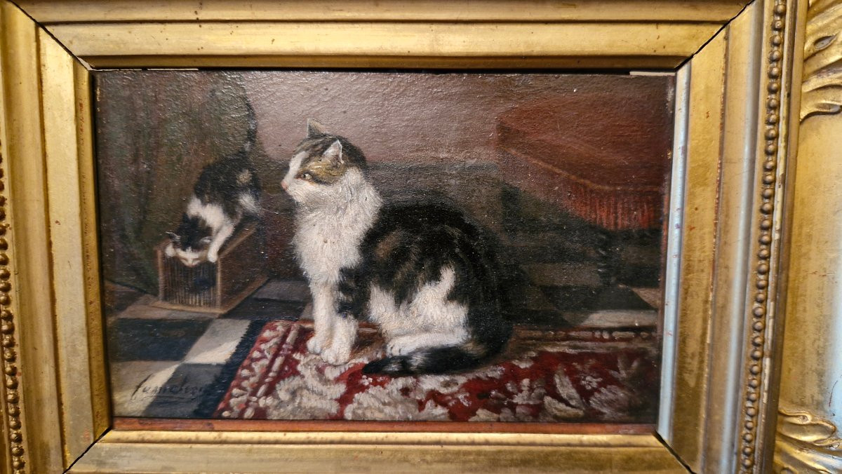 Oil On Wood Representing Cats-photo-1