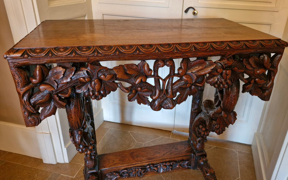 Console en chêne sculpté forêt noire-photo-3