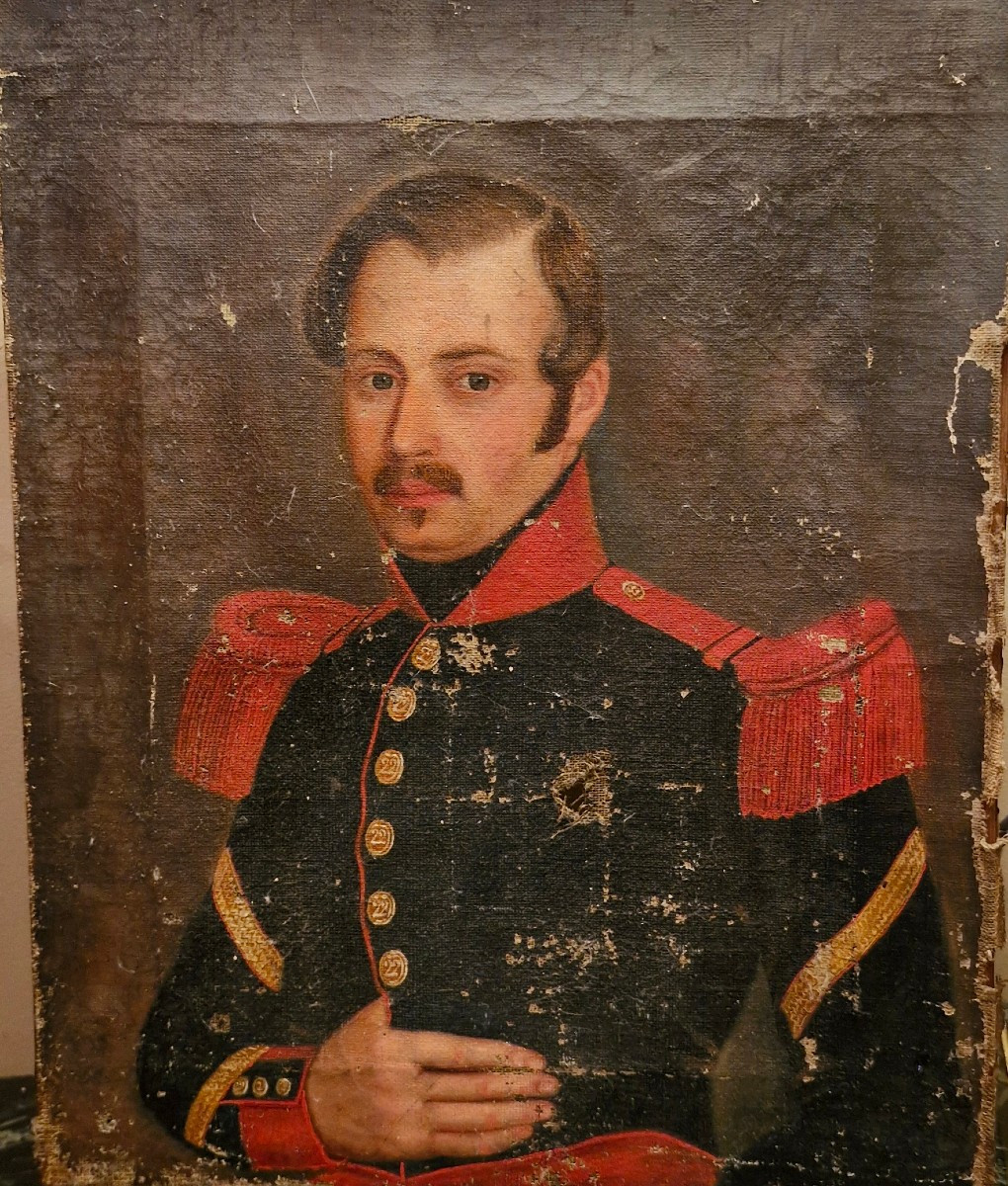 Portrait Of A Soldier, Oil On Canvas, 19th Century 