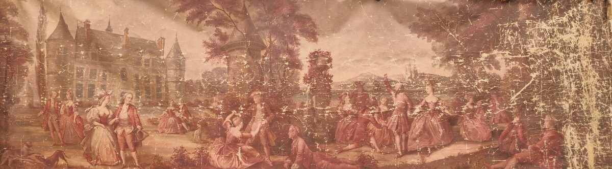 Oil On Canvas Of A Castle, Romantic Scene 