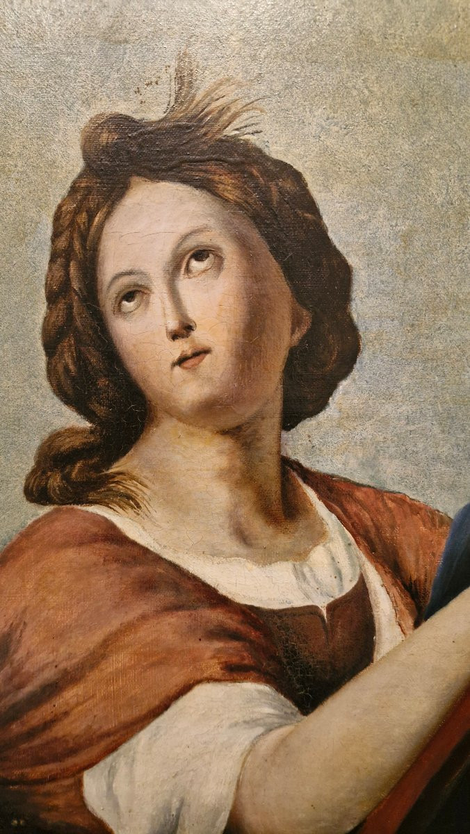 Huile sur toile femme à la lyre-photo-3