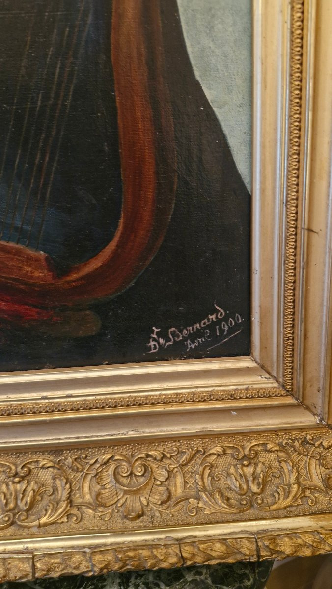 Huile sur toile femme à la lyre-photo-1