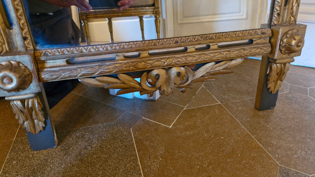 Miroir en bois sculpté doré Époque Louis XVI-photo-6