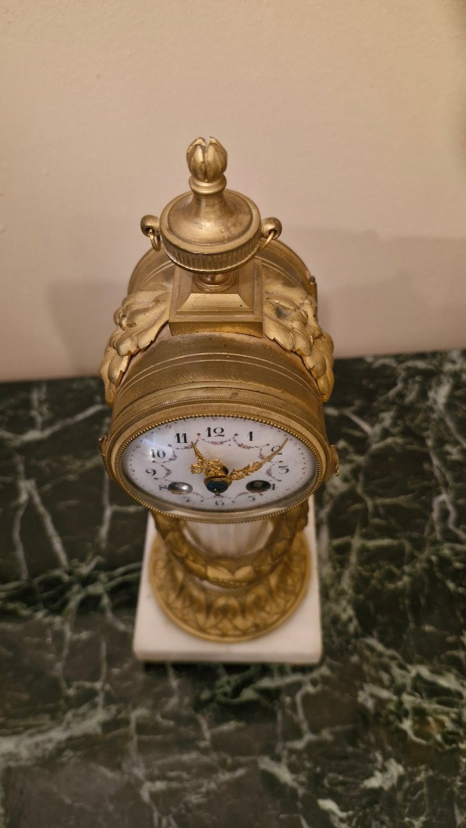 Pendule de bureau en bronze et marbre style Louis XVI -photo-2