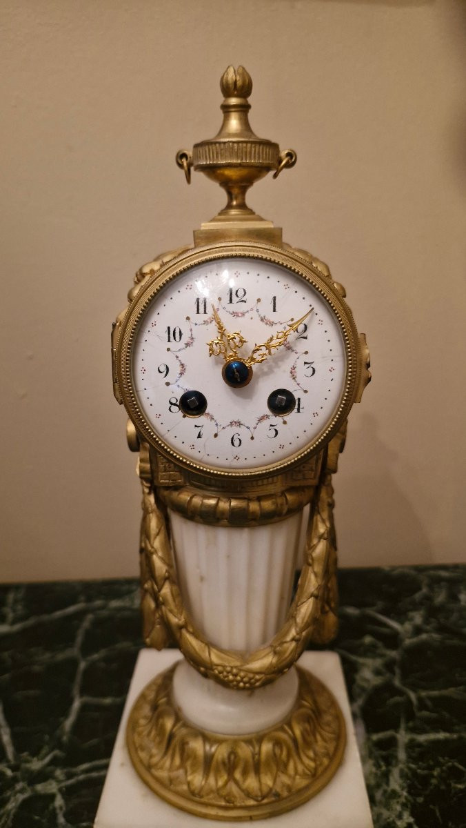 Pendule de bureau en bronze et marbre style Louis XVI -photo-3