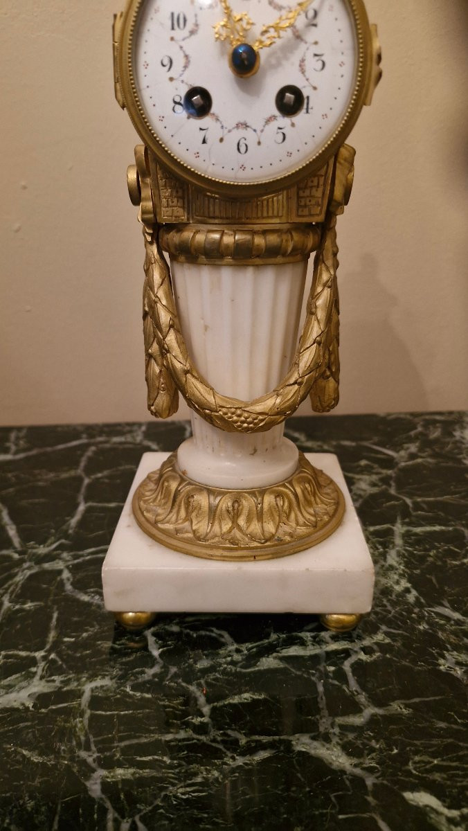 Pendule de bureau en bronze et marbre style Louis XVI -photo-4