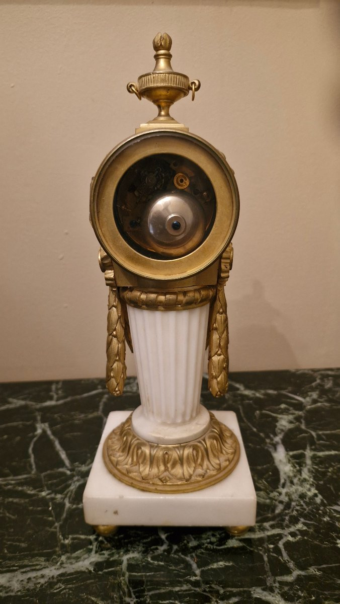 Pendule de bureau en bronze et marbre style Louis XVI -photo-2