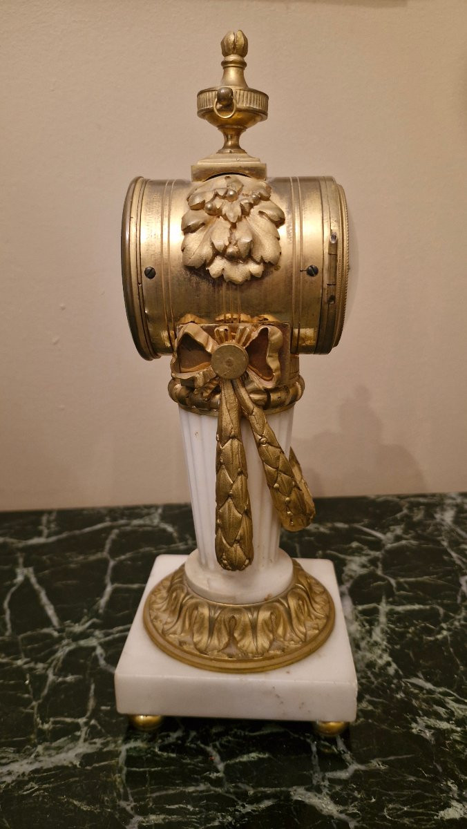 Pendule de bureau en bronze et marbre style Louis XVI -photo-3