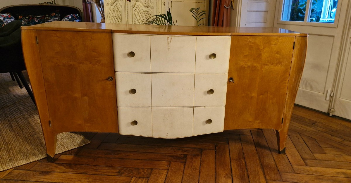 Enfilade années 40 en sycomore et parchemin