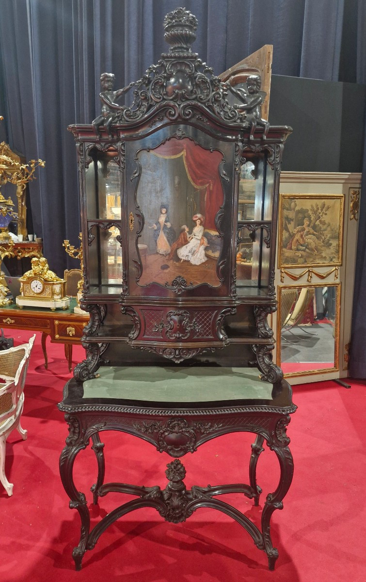 Cabinet en bois  noirci  décor angelots Napoléon III 