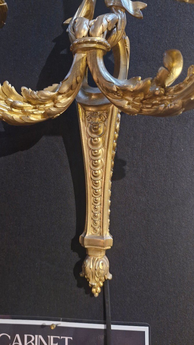 Pair Of Louis XVI Style Bronze Wall Sconces, Henri Vian-photo-4