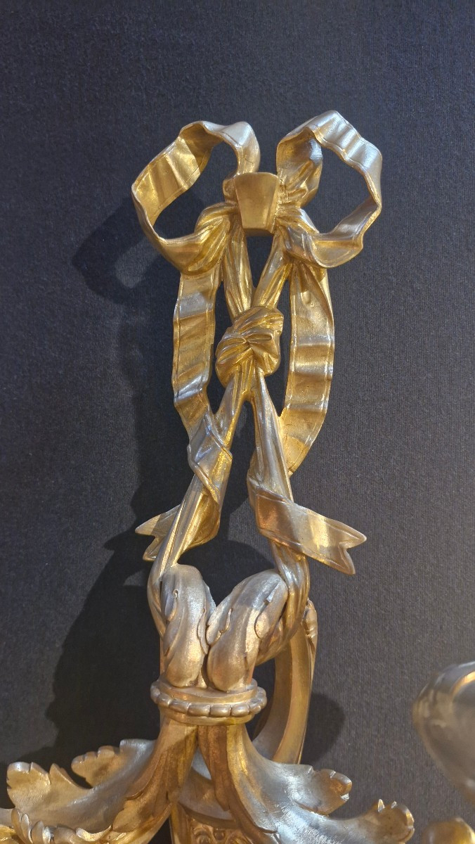 Pair Of Louis XVI Style Bronze Wall Sconces, Henri Vian-photo-2