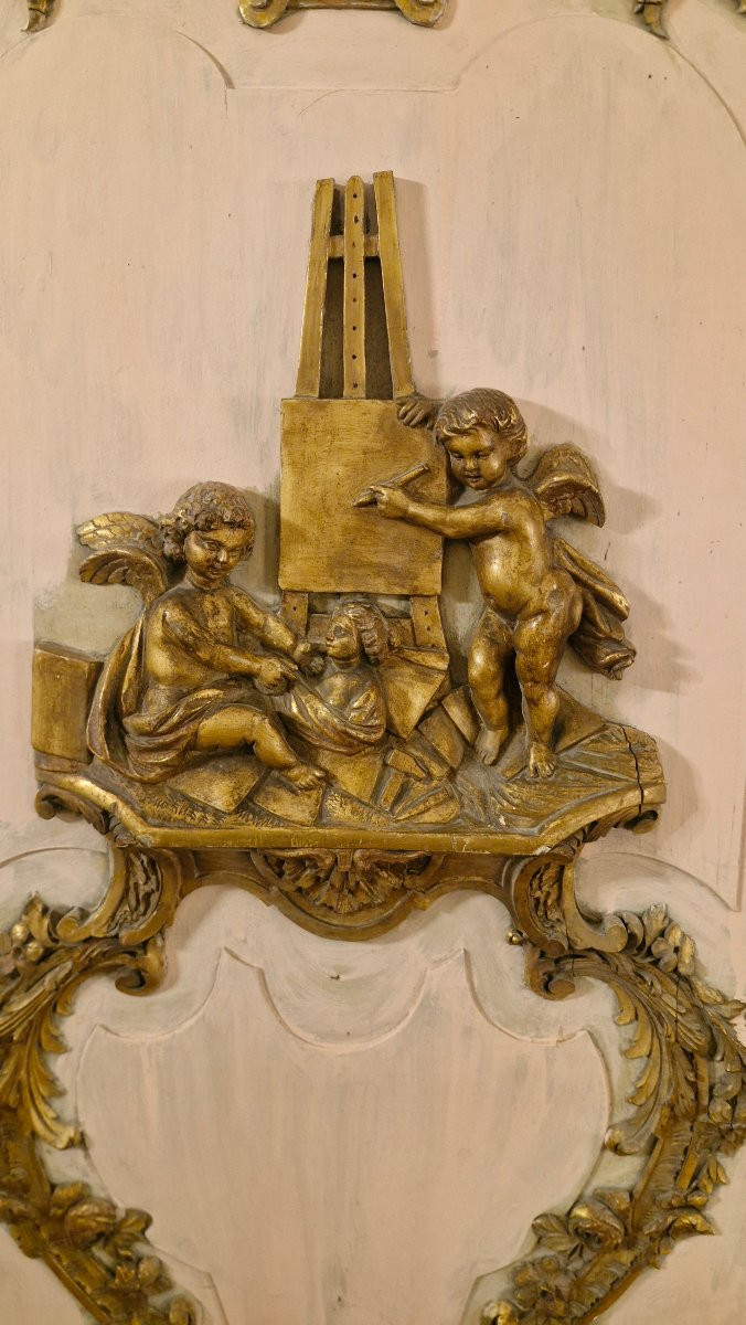 Gilded Wood Panel With Cherub Decoration, 18th Century -photo-2