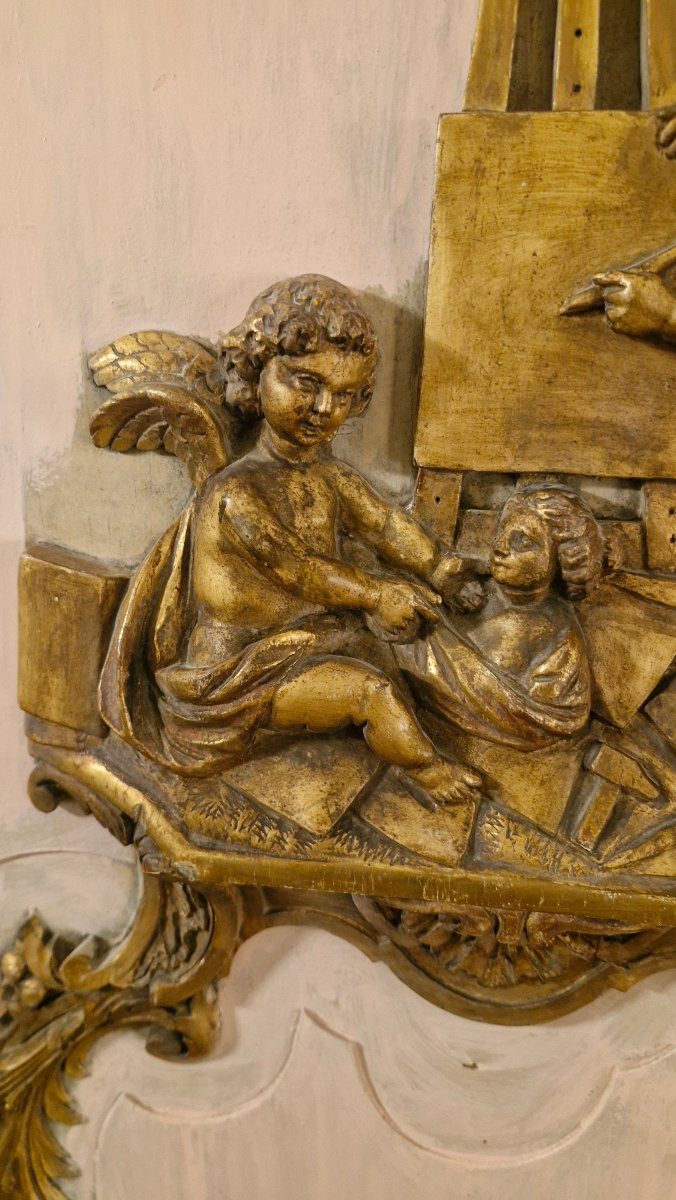 Gilded Wood Panel With Cherub Decoration, 18th Century -photo-4