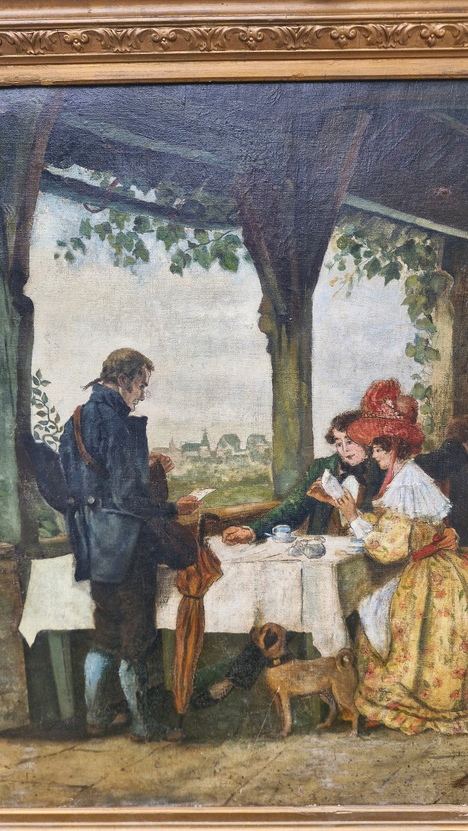 Oil On Canvas Depicting A Scene Of Daily Life, 19th Century -photo-4