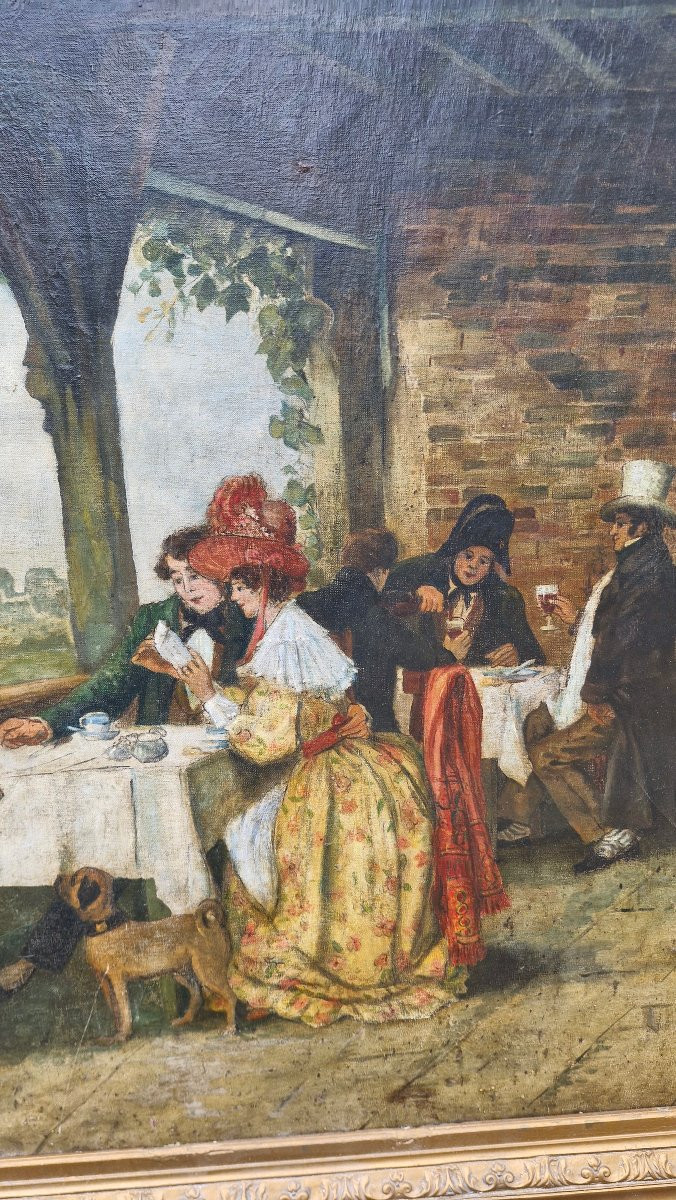 Oil On Canvas Depicting A Scene Of Daily Life, 19th Century -photo-1