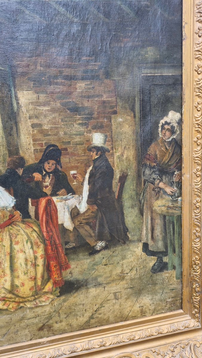 Oil On Canvas Depicting A Scene Of Daily Life, 19th Century -photo-2