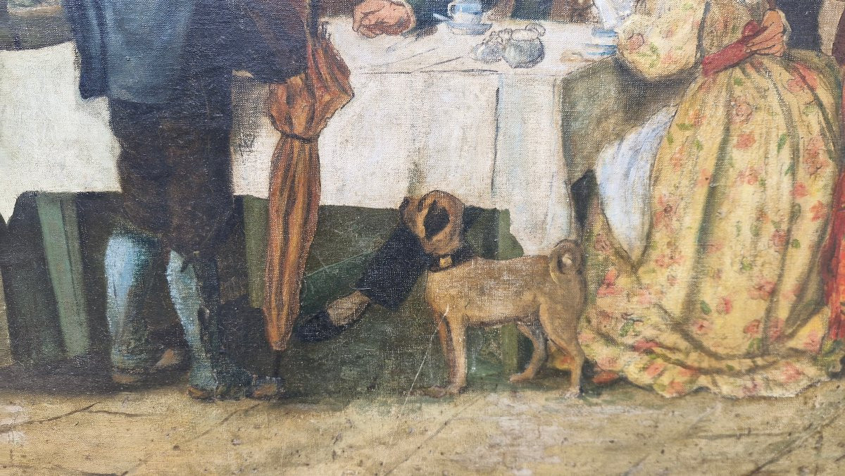 Oil On Canvas Depicting A Scene Of Daily Life, 19th Century -photo-3