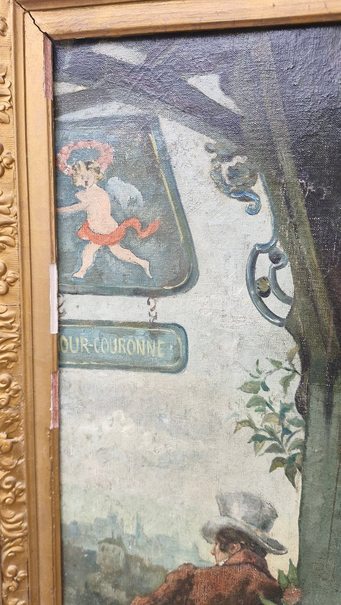 Oil On Canvas Depicting A Scene Of Daily Life, 19th Century -photo-4