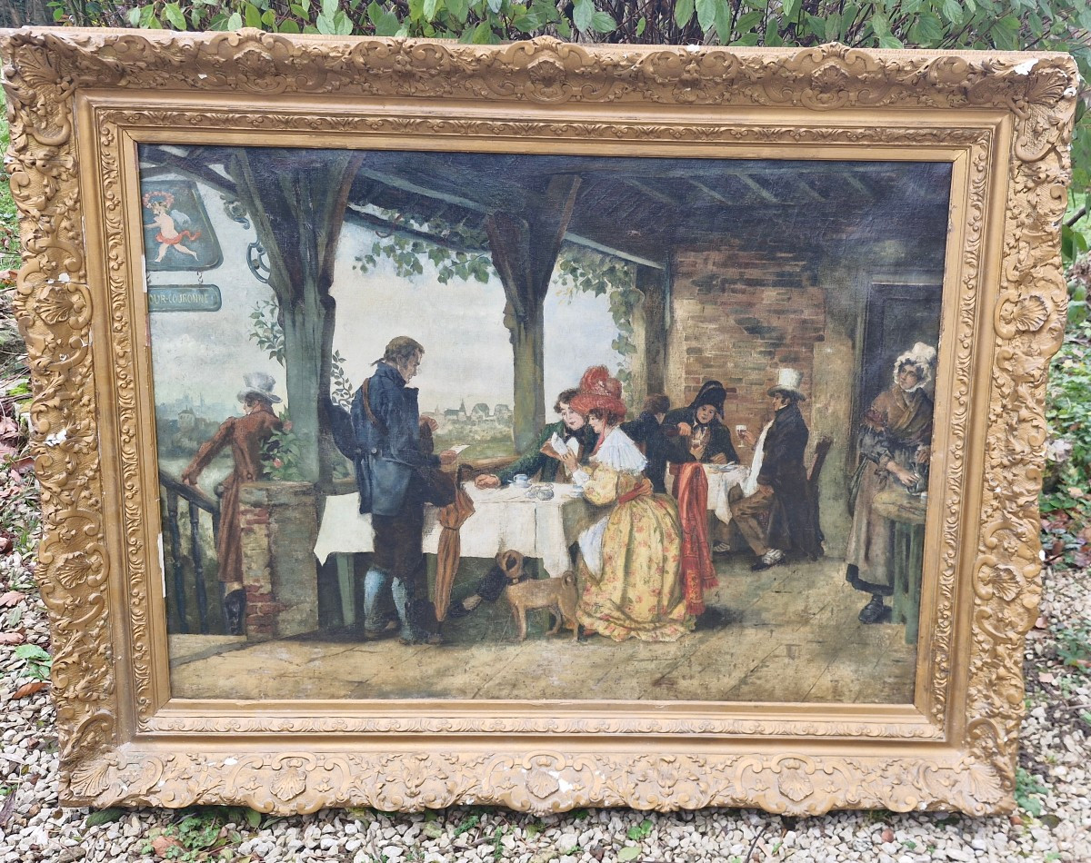 Oil On Canvas Depicting A Scene Of Daily Life, 19th Century 