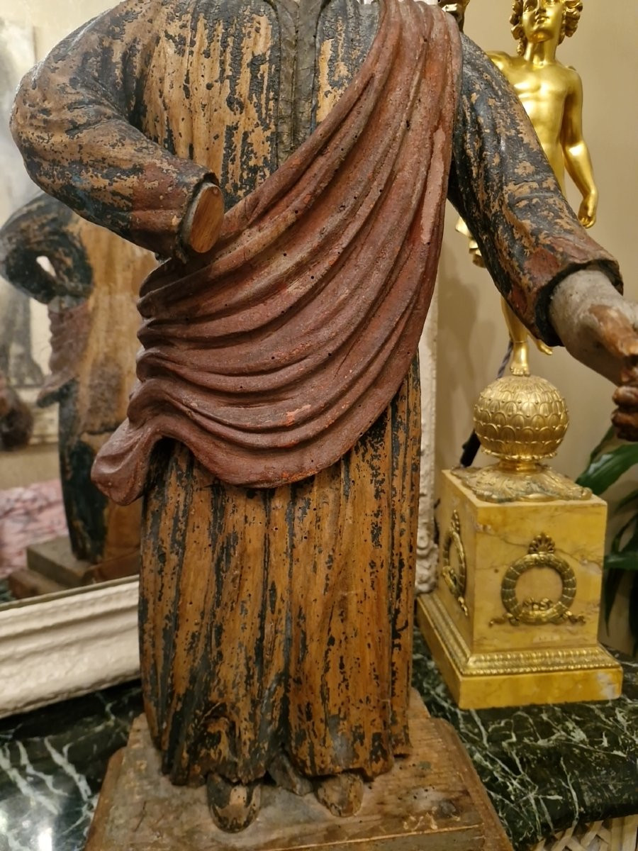 Religious Statue, Christ In Polychrome Carved Wood, 18th Century-photo-4