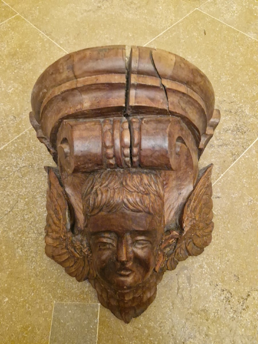 Console d'applique en bois sculpté tête d'angelot -photo-2