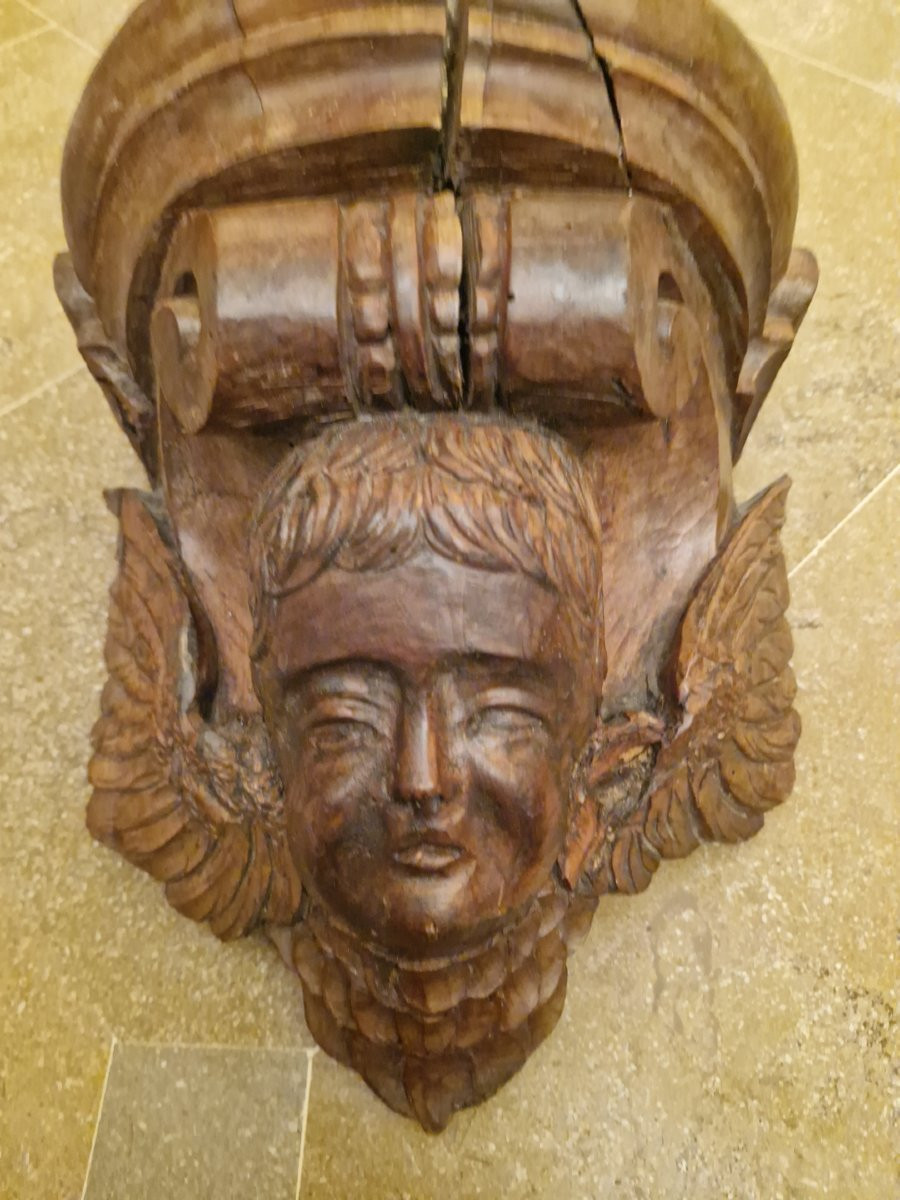 Console d'applique en bois sculpté tête d'angelot -photo-3