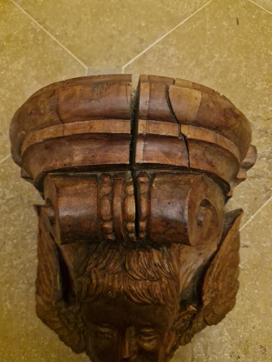 Console d'applique en bois sculpté tête d'angelot -photo-4