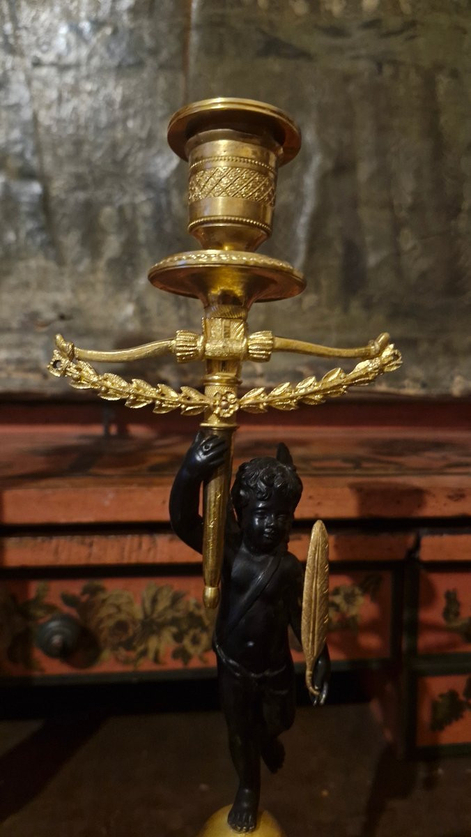 Pair Of Bronze Candlesticks Decorated With Cherubs-photo-1