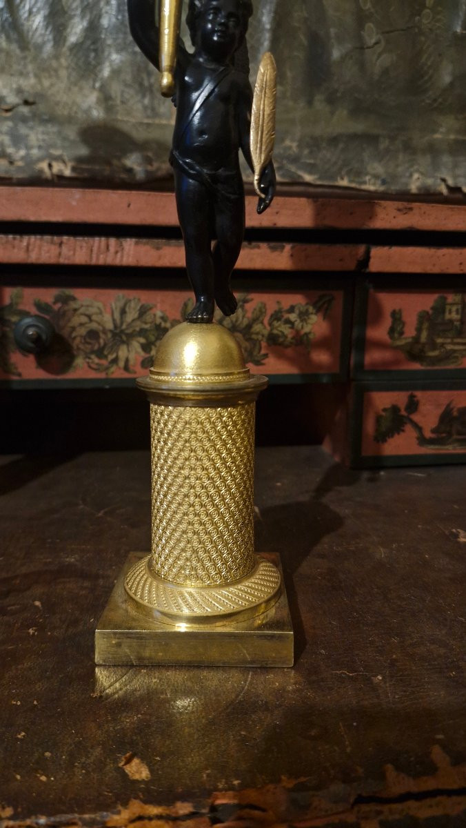 Pair Of Bronze Candlesticks Decorated With Cherubs-photo-2