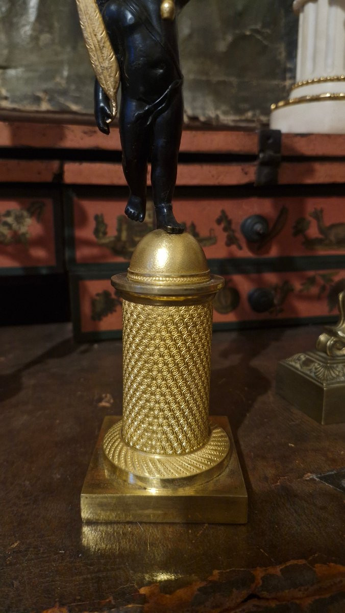 Pair Of Bronze Candlesticks Decorated With Cherubs-photo-3