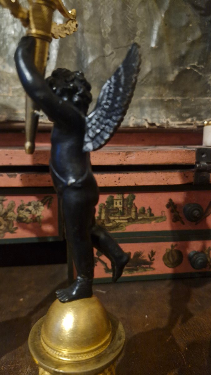 Pair Of Bronze Candlesticks Decorated With Cherubs-photo-7